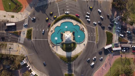 aerial circling directly above car traffic at buenos aires carta magna monument and roundabout, argentina