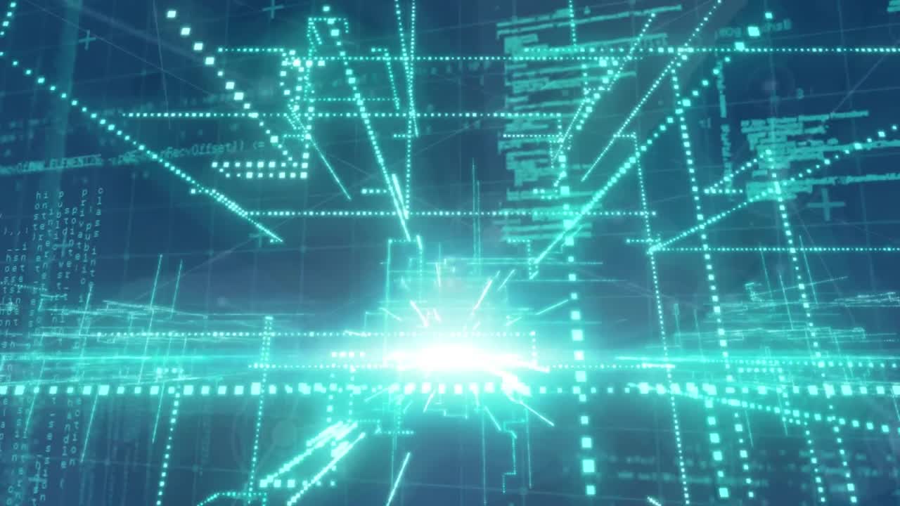 파란색 배경 위의 연결 및 데이터 처리의 애니메이션