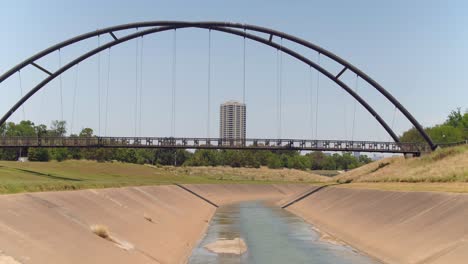 Aerial-of-the-Buffalo-Bayou-in-Houston,-Texas