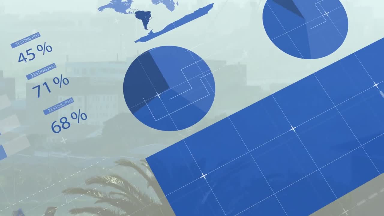 도시 풍경의 공중 전망에 대한 통계 데이터 처리 애니메이션