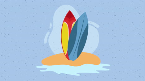 tablas de surf en la animación de la isla