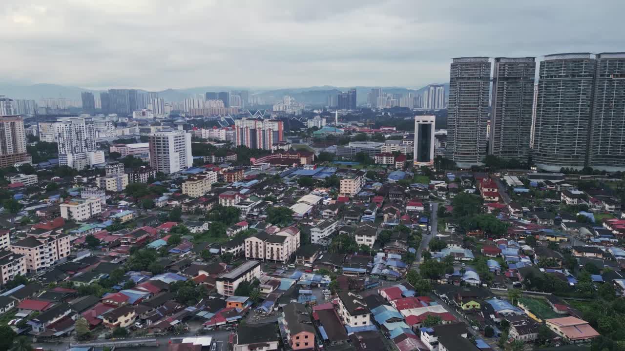 Drone Fly Suburban Residential Area of Kuala Lumpur Malaysia on Cloudy Day