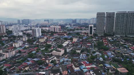 drone fly suburban residential area of kuala lumpur malaysia on cloudy day