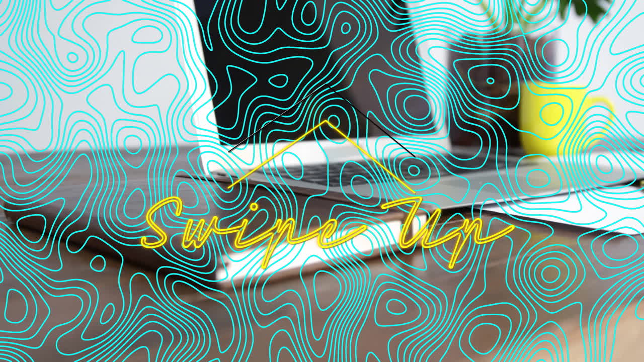 Showing silver laptop opening on desk with yellow mug planter and phone under turquoise overlay