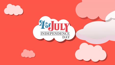 animation of 4th of july independence day text over white cloud on red background