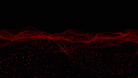 abstract red particle waves on black background. glowing digital particles form an undulating surface, ideal for scientific, technological, or abstract backgrounds. seamless loop