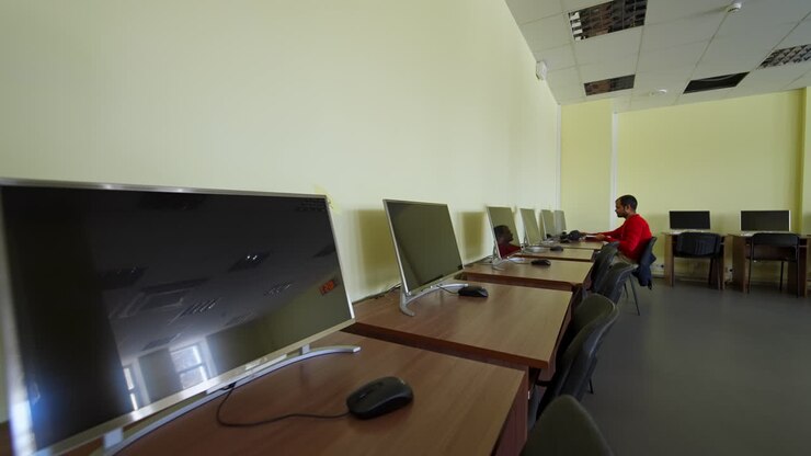 Multimedia classroom with computers. Computer room neatly placed for student in computer lab