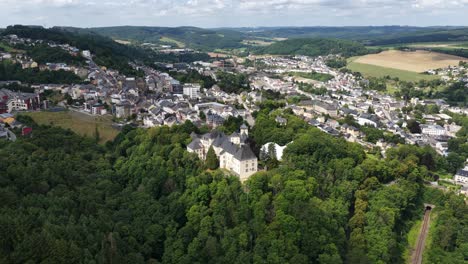 wiltz castle, architecture, history, museums, and cultural events. luxembourg. aerial view