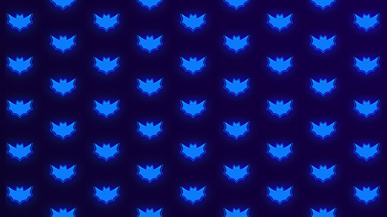 Halloween animated glow neon bats on violet background. 4k loopable animation