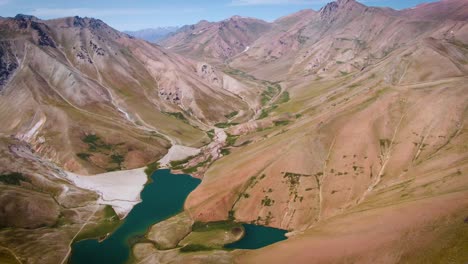 fergana valley with calm blue lakes and mountain views on a sunny summer day in uzbekistan