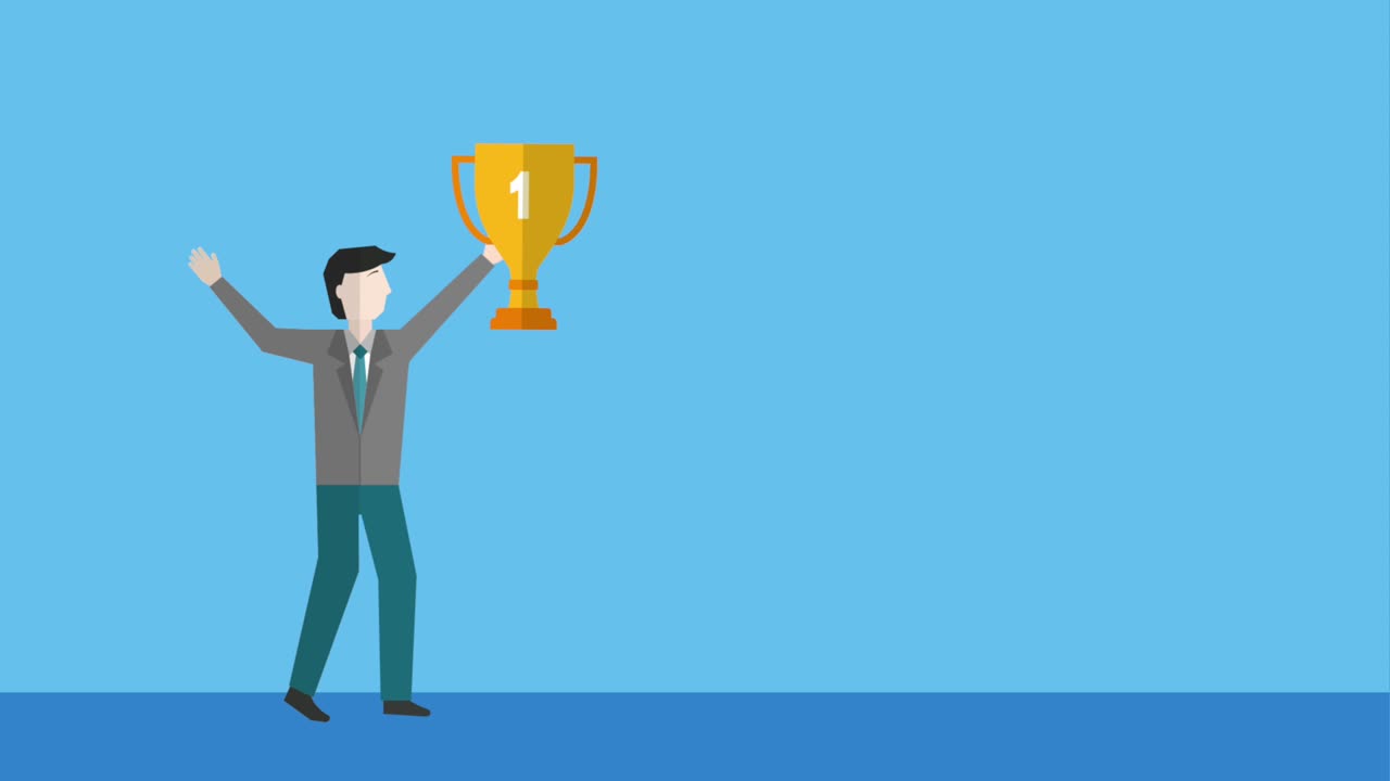 트로피를 들고 있는 사업가 우승자 성공