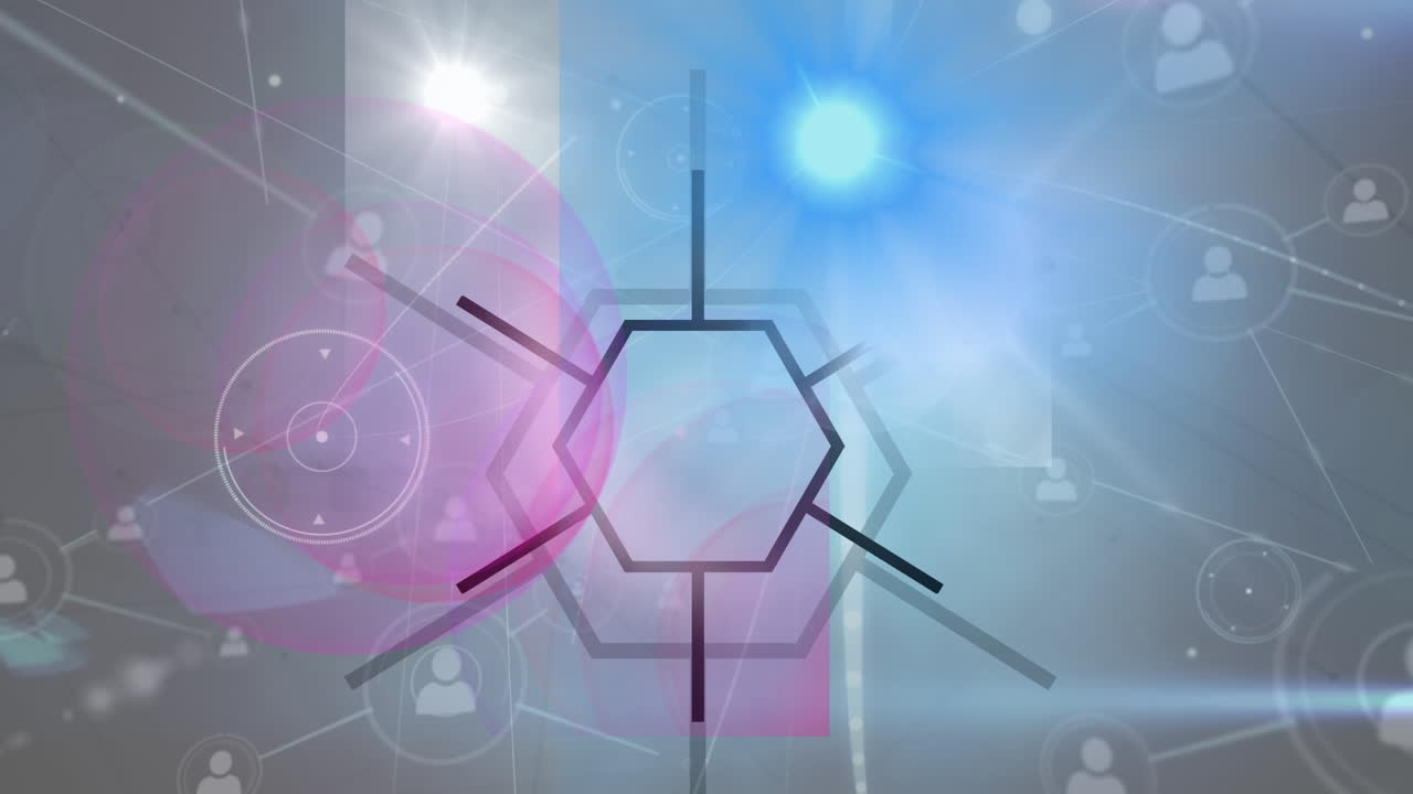 검은색 배경 위에 미디어 아이콘으로 연결 네트워크의 애니메이션