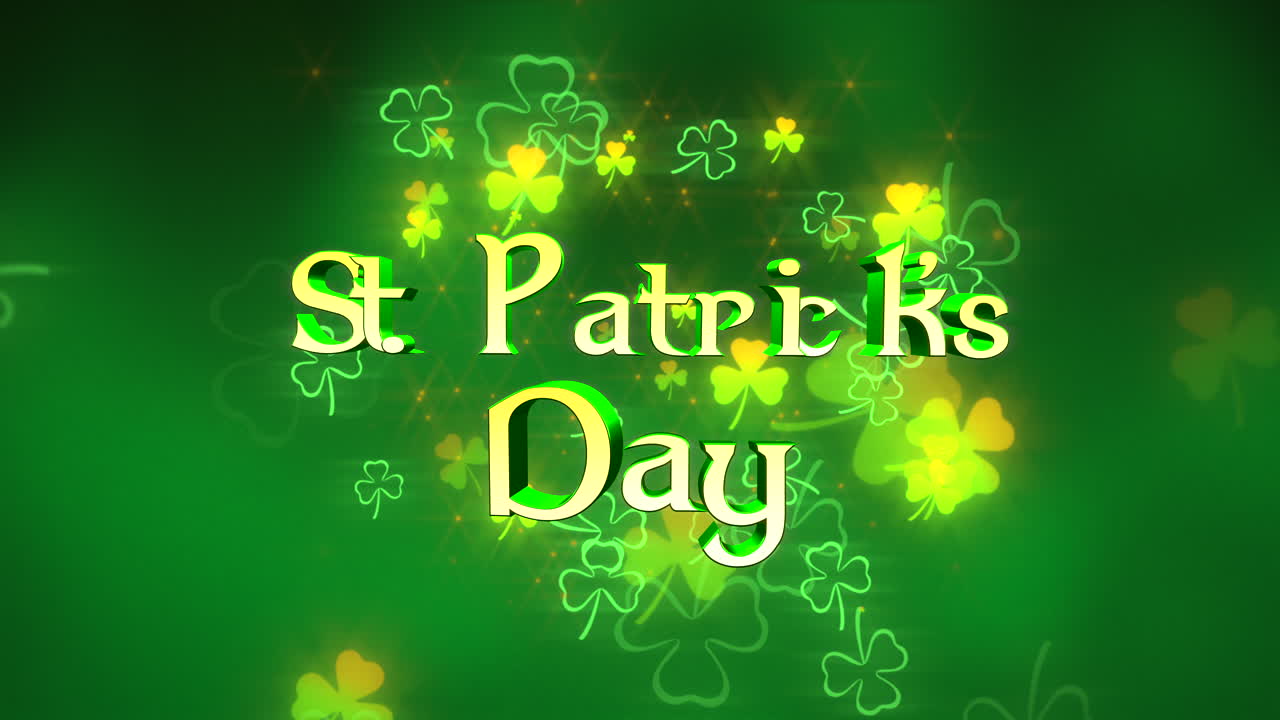 애니메이션 근접 촬영 성 패트릭의 날 텍스트 및 동작 성 패트릭의 날 빛나는 배경 1에 작은 녹색 토끼풀