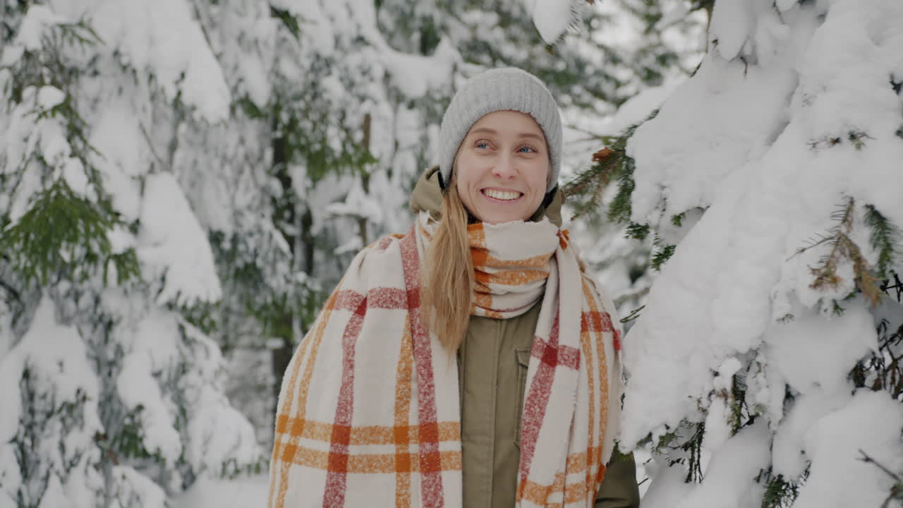 Woman Enjoying Snowy Winter Day