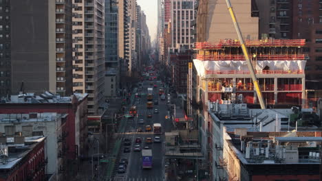 aerial view of manhattan's third avenue. shot at sunrise during the winter in new york city.