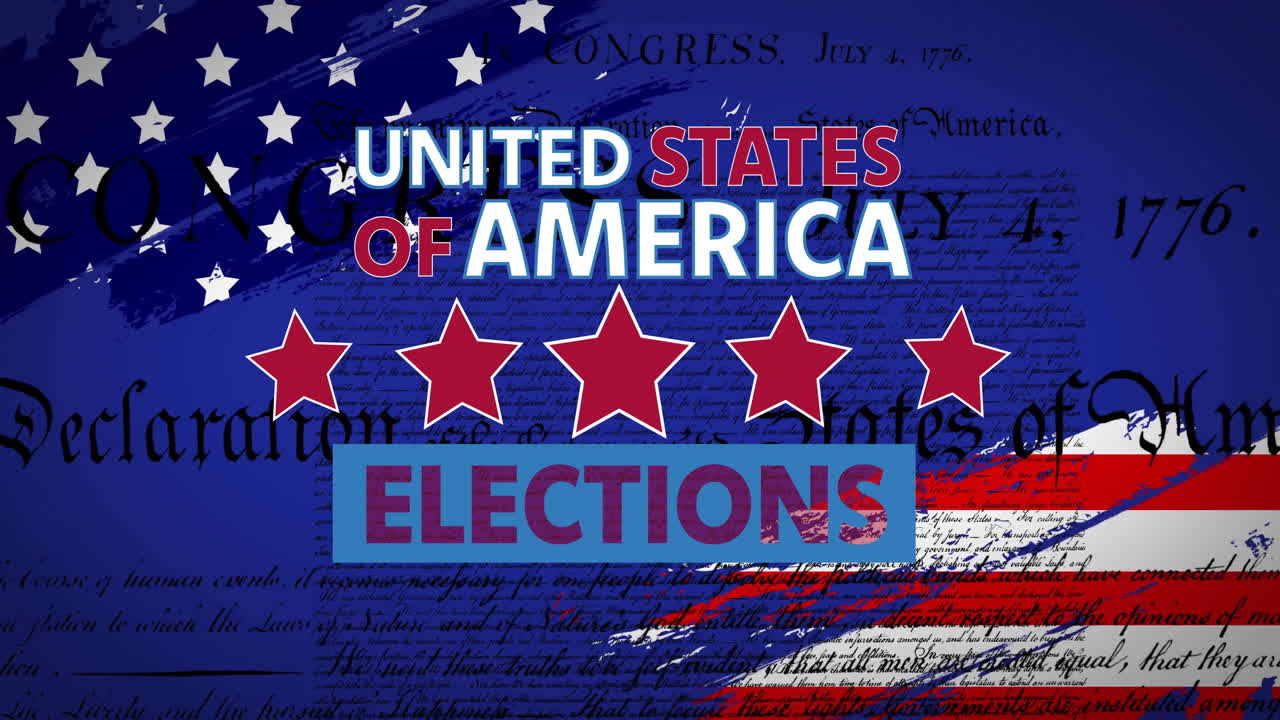 Animation of united states of america elections text over the declaration of independence and flag