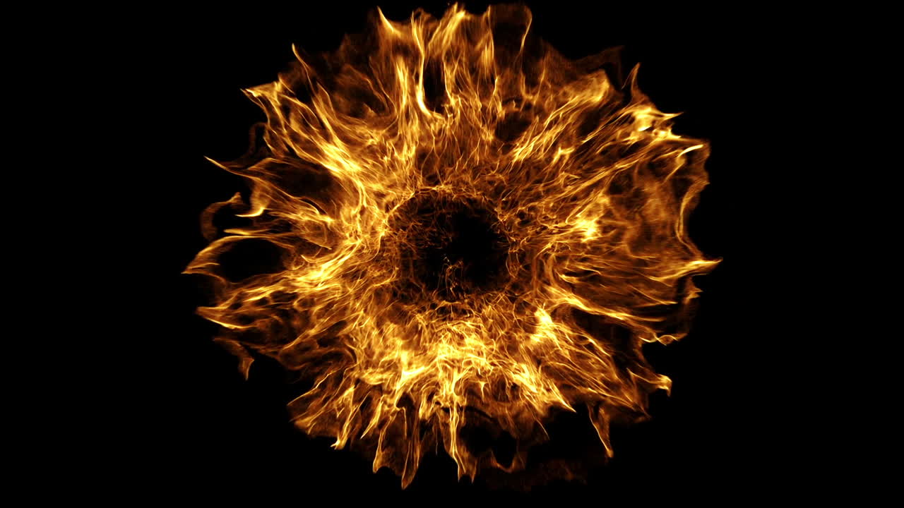 Dynamic Golden Fire Explosion with Sparks on Black Background