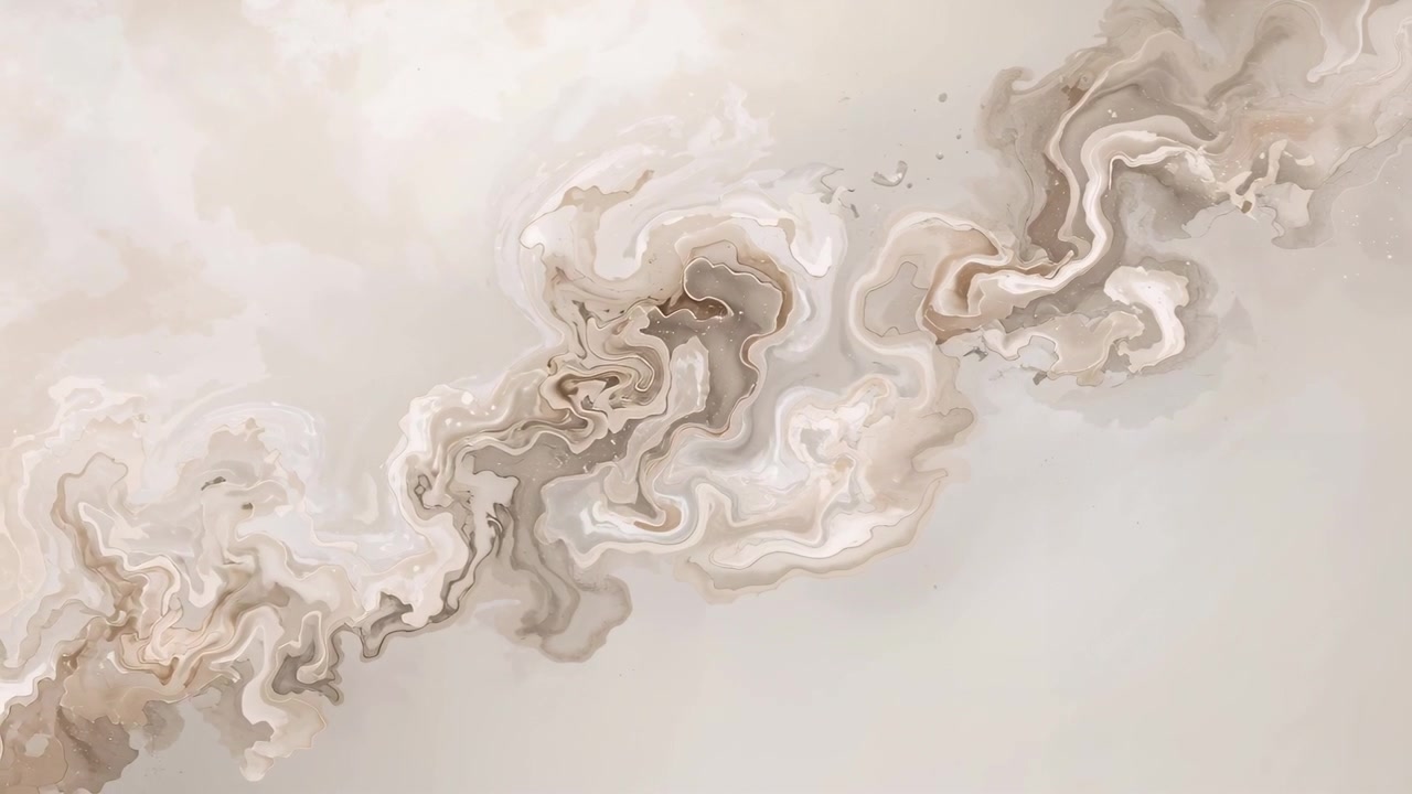 Advancing frames showing marbled band growing on canvas, with cream beige paints, brown veins, dots