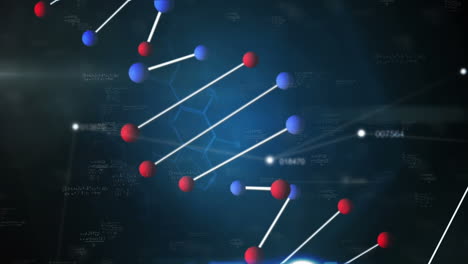animación de adn y procesamiento de datos científicos sobre fondo negro