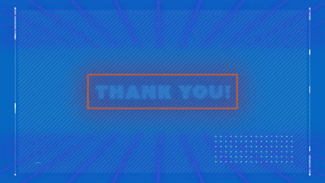 animation of thank you text banner over interface with data processing against blue background