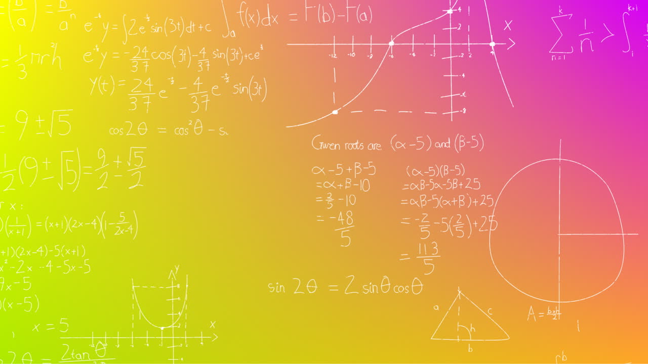 Animation of hand written mathematical formulae over yellow background