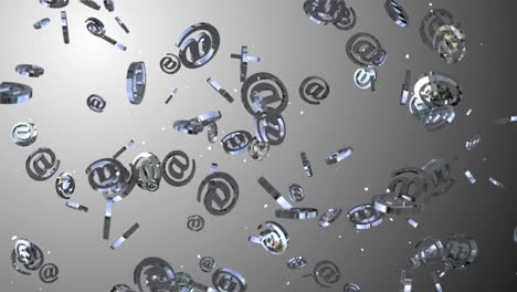 en los símbolos de marca y correo electrónico animación de bucle de partículas