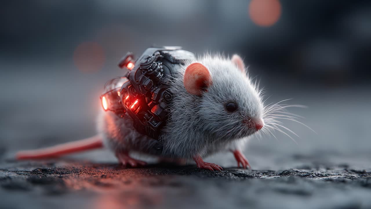 A Cybernetic Exploration of a Futuristic Mouse Equipped with a High-Tech Mechanical Backpack, Showcasing the Intersection of Nature and Technology in a Captivating Visual Experience