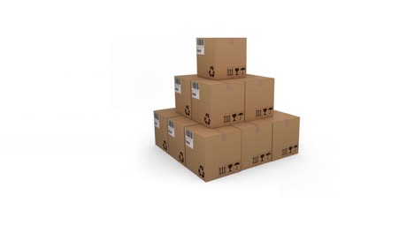 Animation-of-multiple-stacked-up-cardboard-boxes-moving-on-white-background