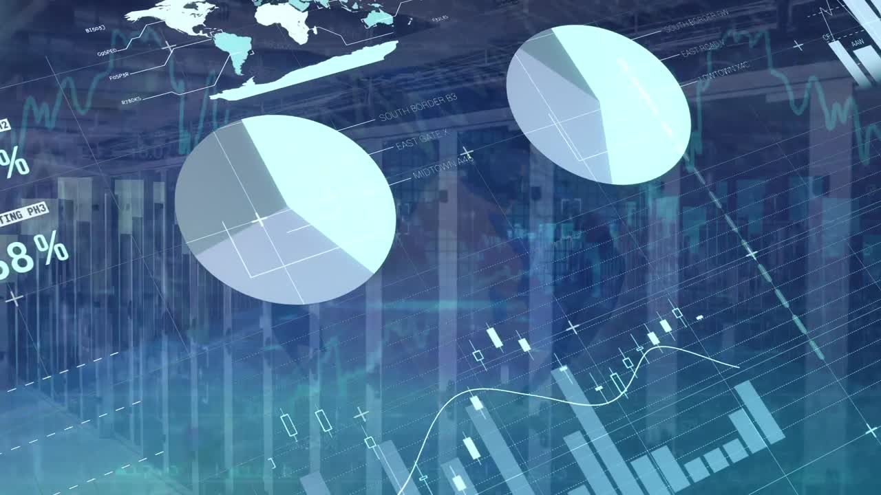 Animation of data processing and statistics over computer servers