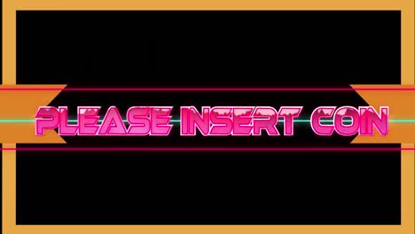 animation of please insert coin text on black background