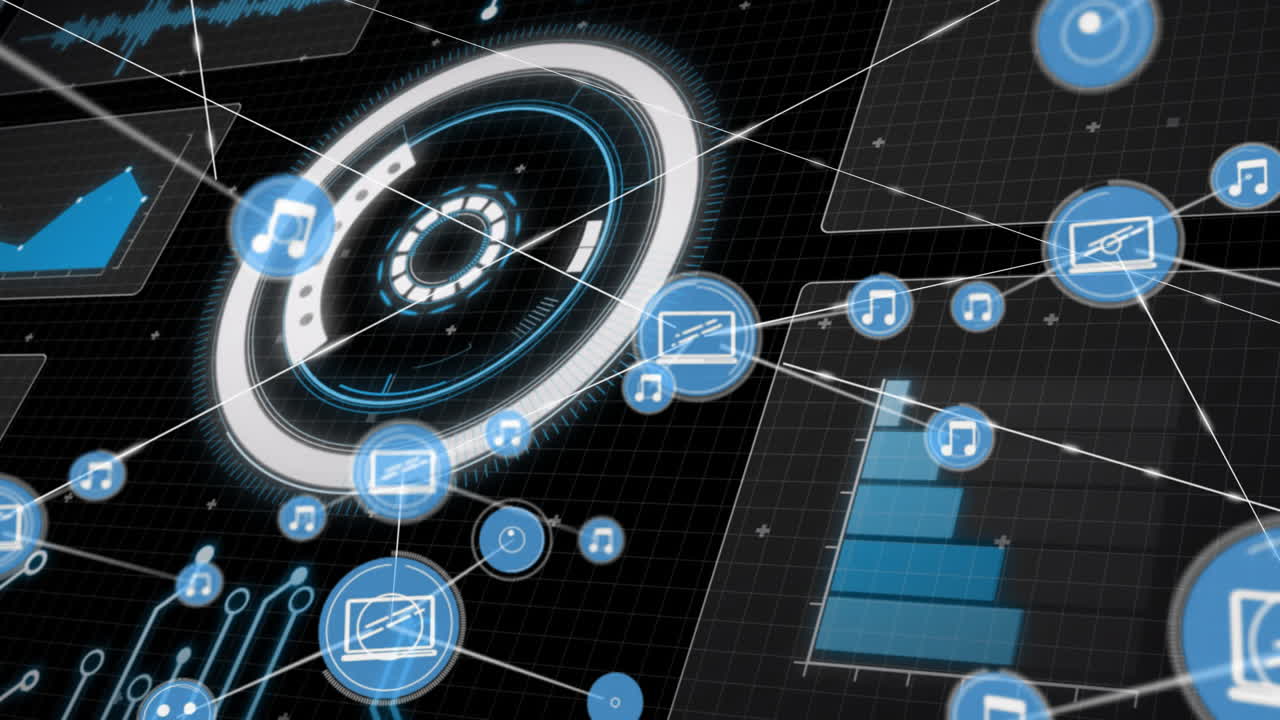 In school, child engaging with animation on futuristic digital interface with icons