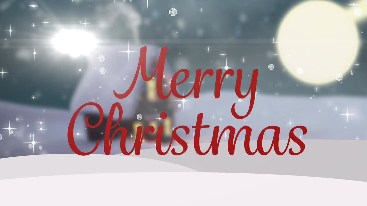겨울 풍경 위에 메리 크리스마스 텍스트의 애니메이션