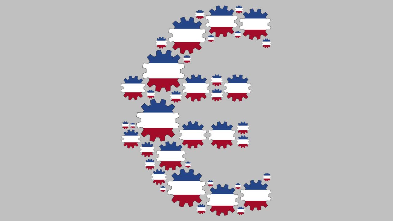 los engranajes de la bandera holandesa que dan forma al símbolo del euro