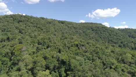 Advancing-over-a-tree-covered-mountain-in-South-America,-capturing-the-lush-wilderness-and-rugged-beauty-of-this-natural-wonder