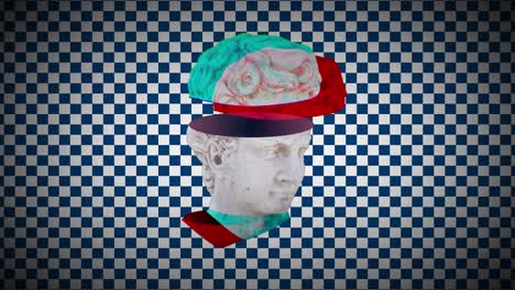 animation of head sculpture on checkered background