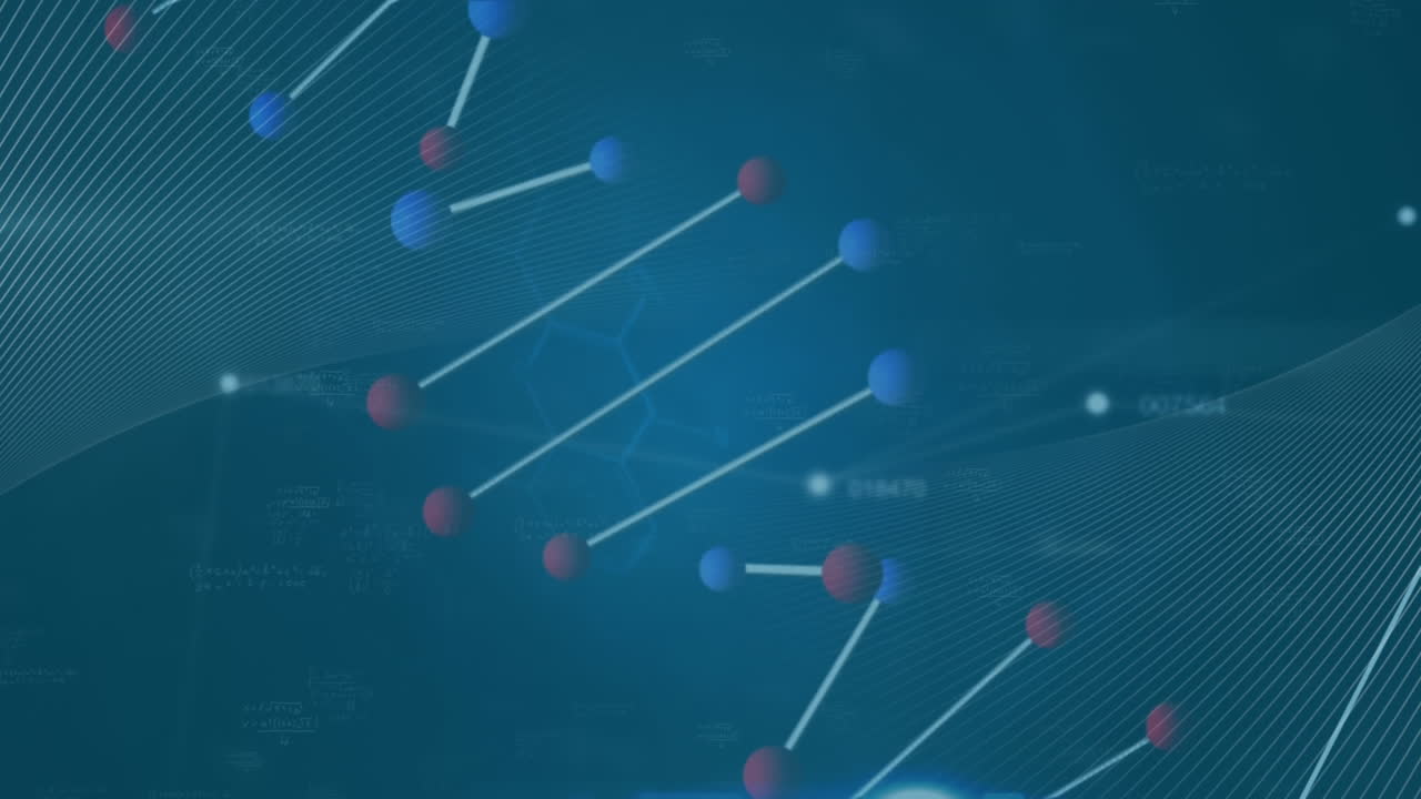 Animation of dna strand spinning over connections and numbers