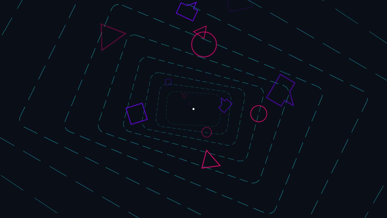 Animación abstracta de túnel con formas geométricas flotantes