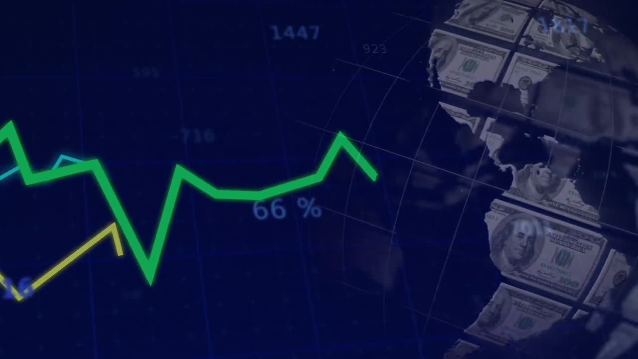 animación del procesamiento de datos sobre el globo de billetes
