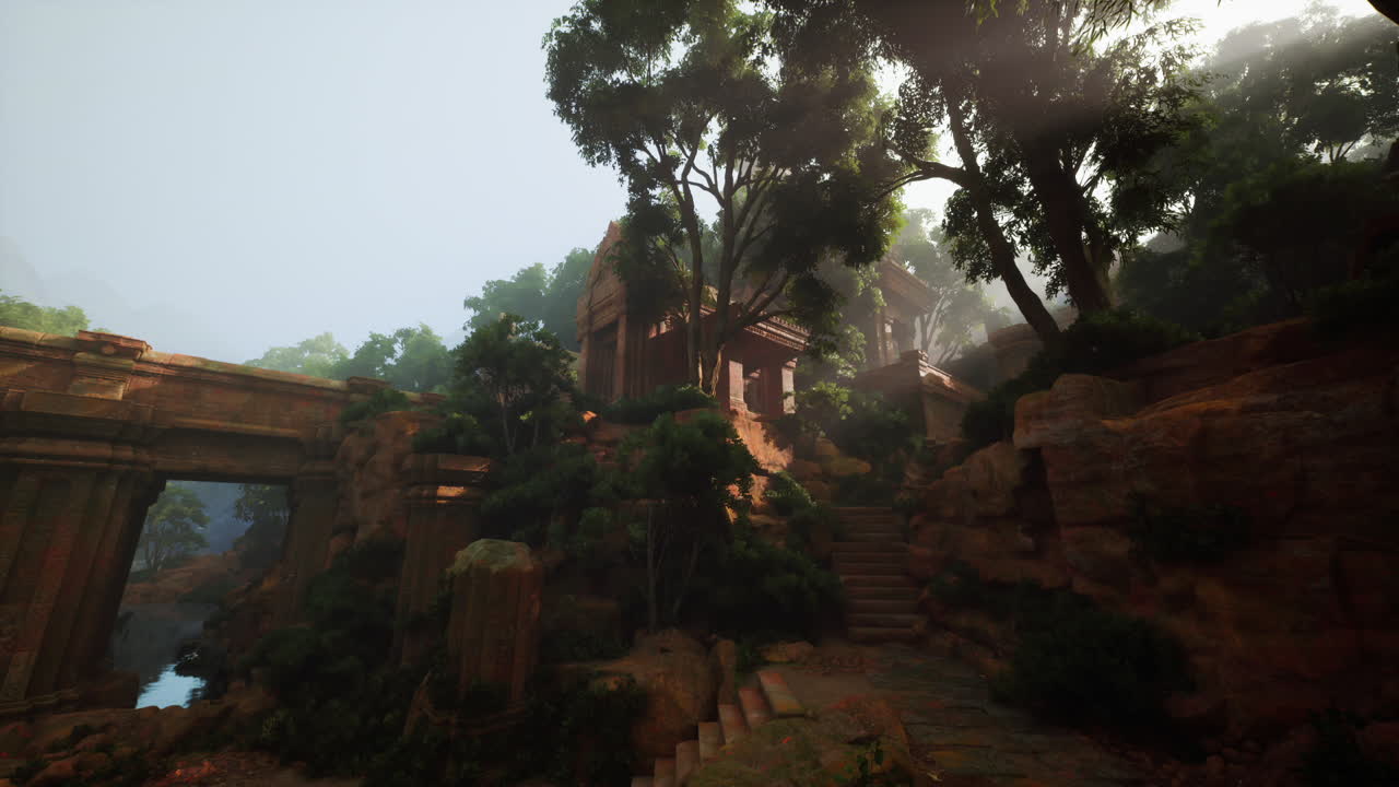 antiguas ruinas de templos en un entorno de jungla