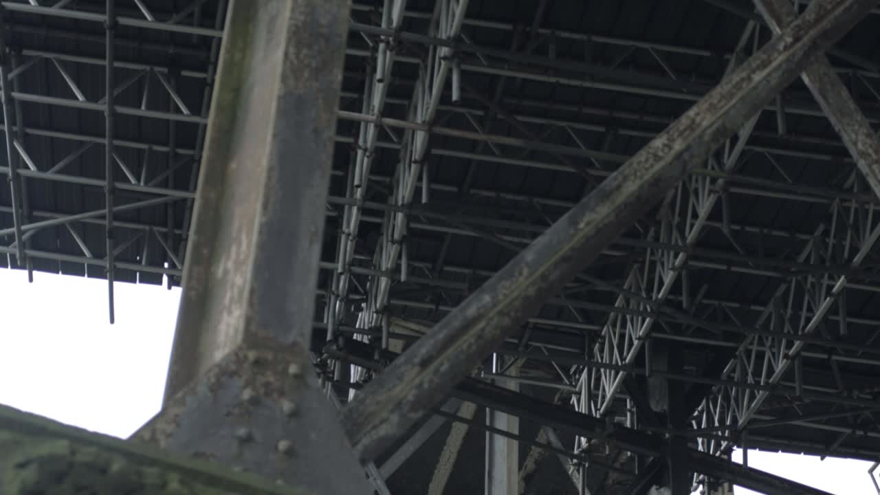 Railway bridge viaduct metal support girders and scaffolding