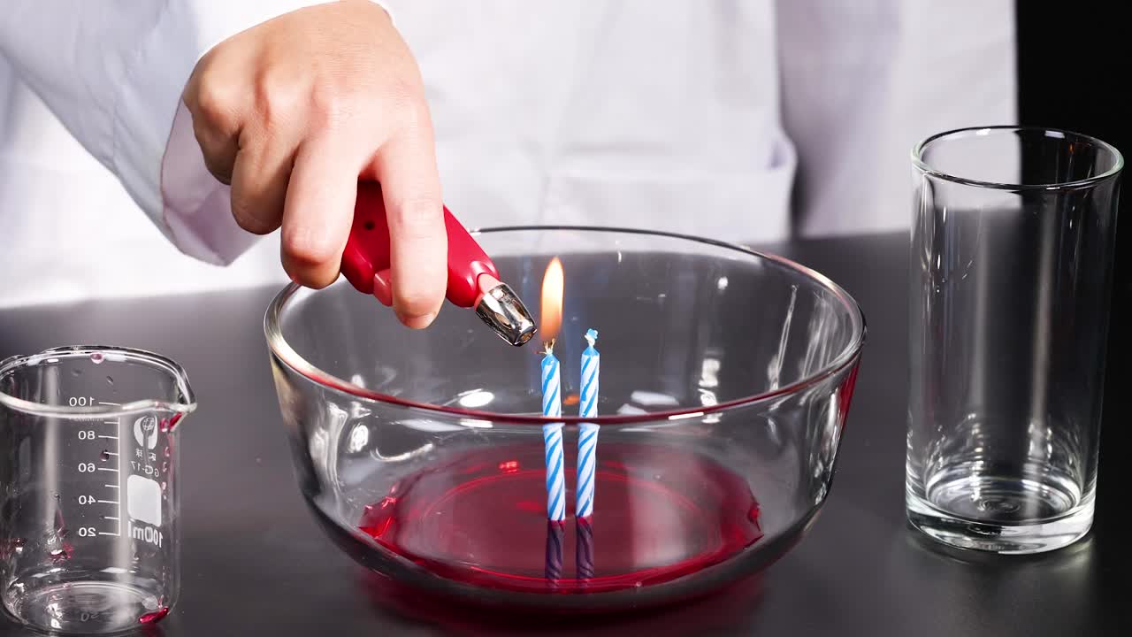 experimento de vela en un cuenco de vidrio