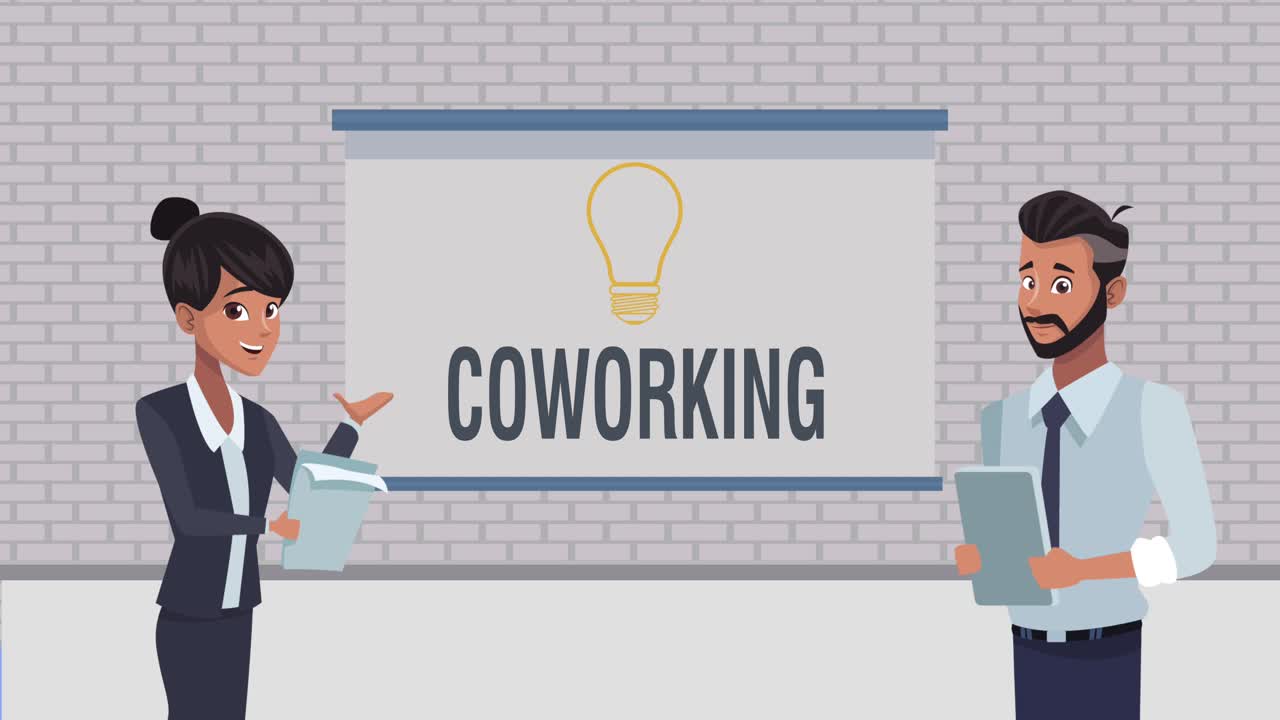 elegant business couple coworkers with lettering