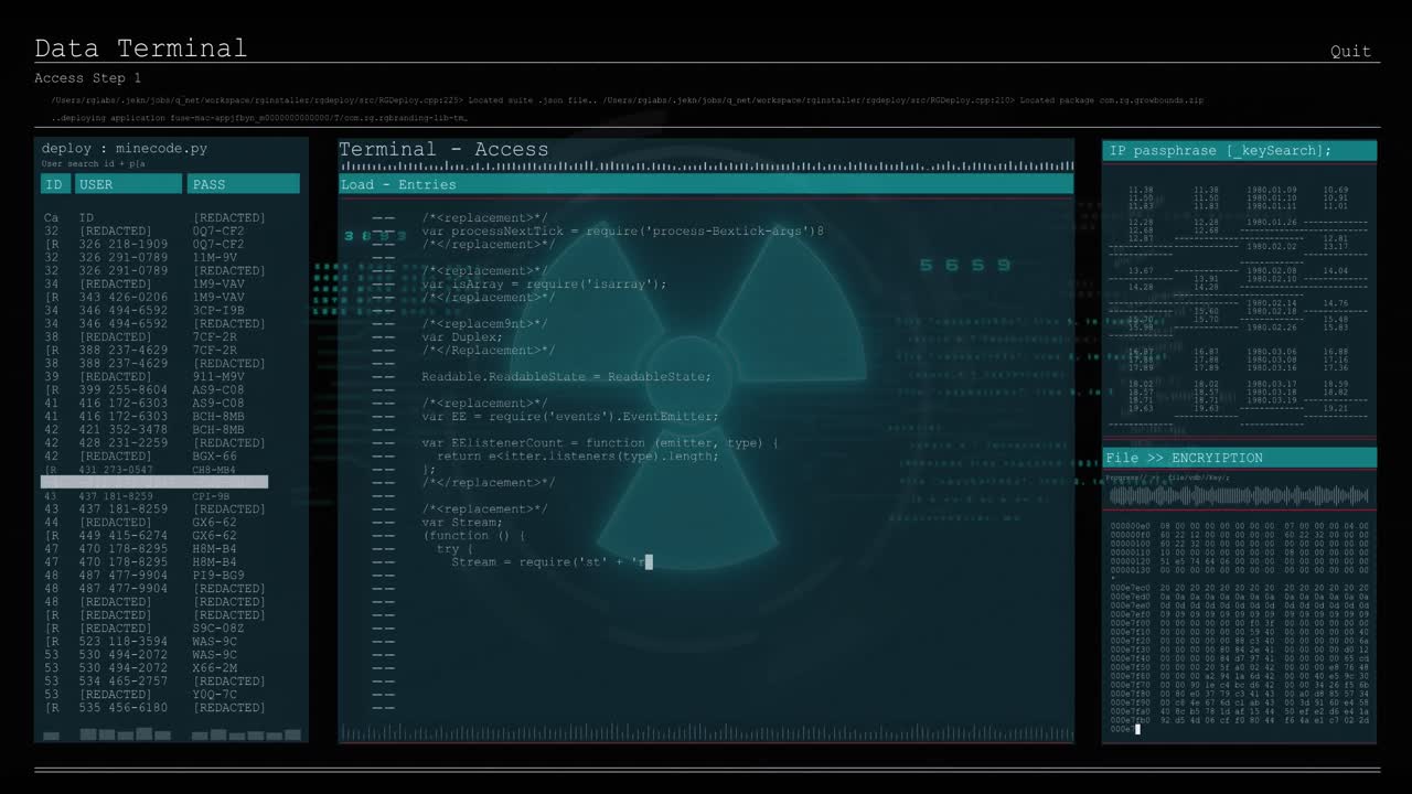 Animation of nuclear symbol over data processing