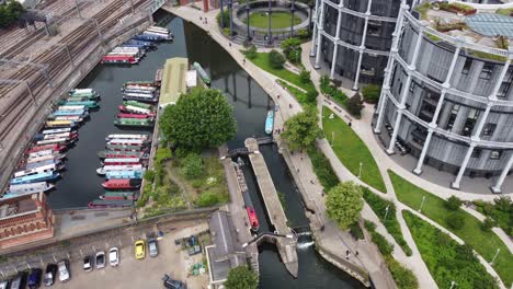 St-Pancras-Lock-Kings-Cross-Regents-Canal-Londres-Reino-Unido-Drone-Vista-Aérea