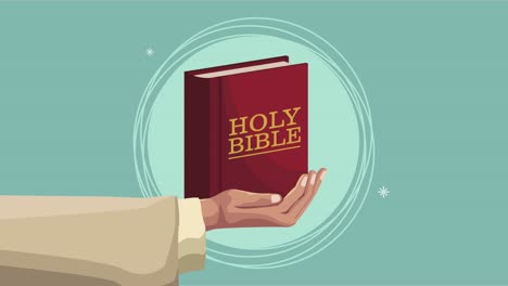 hand lifting holy bible animation