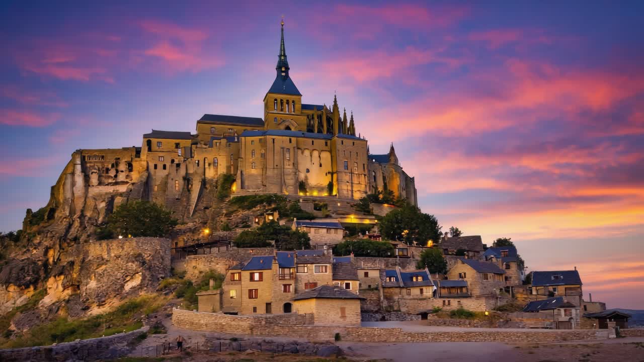 Mont Saint-Michel in Normandy, France at Sunset