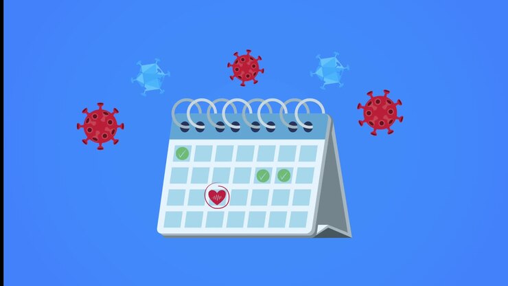 covid-19-viruspartikel mit kalender-animation