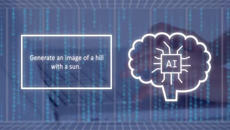 animación de inteligencia artificial texto y procesamiento de datos sobre hombre caucásico usando computadora