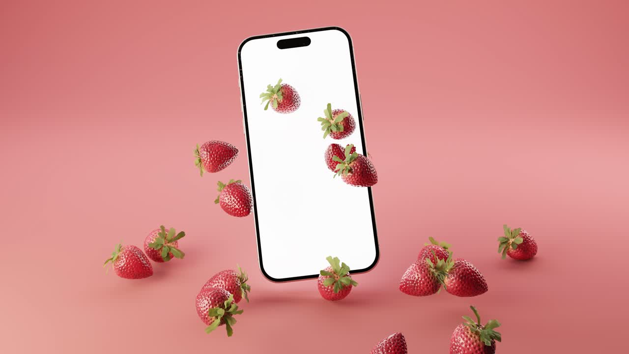 3d animation of mockup smartphone with strawberries