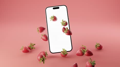 3d animation of mockup smartphone with strawberries
